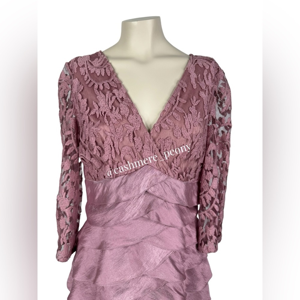 Adrianna Papell Ash Rose V-Neck Lace Bodice Tiered Sheath Mini Dress Size 6 - Picture 4 of 15